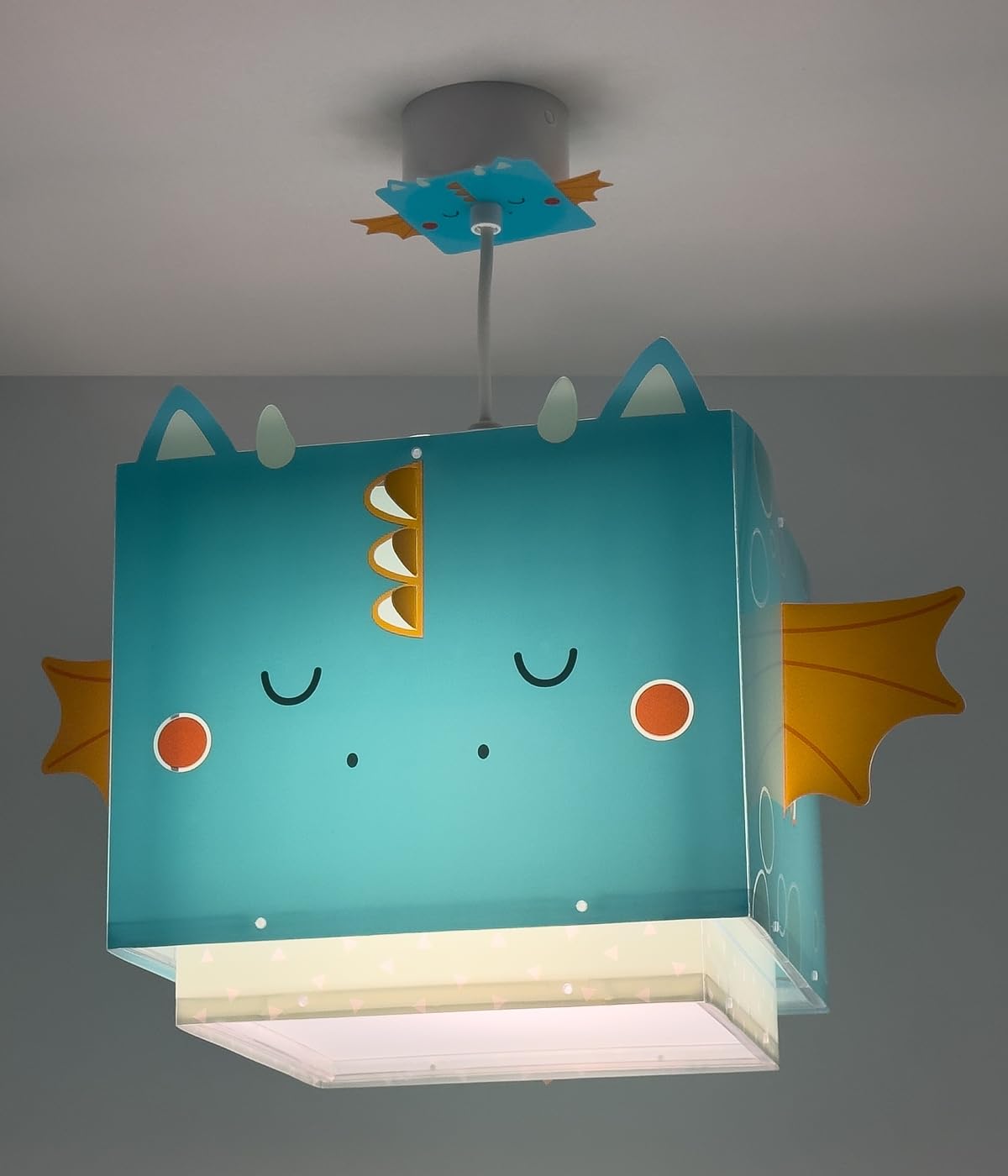 Lampada a sospensione per bambini Dalber Little Dragon, con drago e altri animali, modello 64382M, attacco E27, ideale per la cameretta dei bambini.