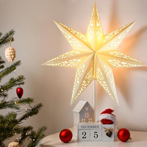 Hollow Out Star Lantern 7 Pointed Paper Hanging Pendants Lampshade for Christmas Party Wedding Birthday Home Festival Store