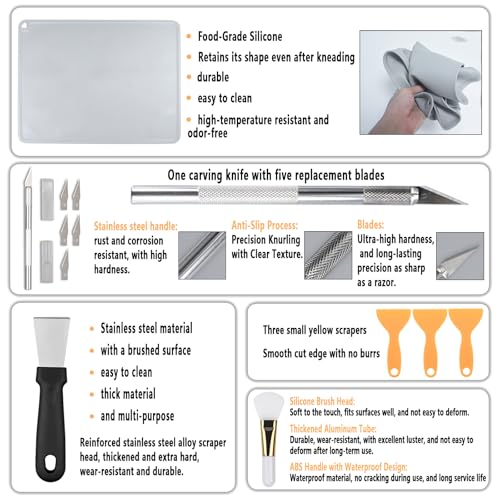 52 Pcs Resin 3D Printing Tool Kit with 304 Stainless Steel Resin Filter Funnel,Silicone Pad, Scraper,Tweezers & Cleaning Tools | Accessories for Model Removal, Resin Recycling & Post-Processing - Image 5