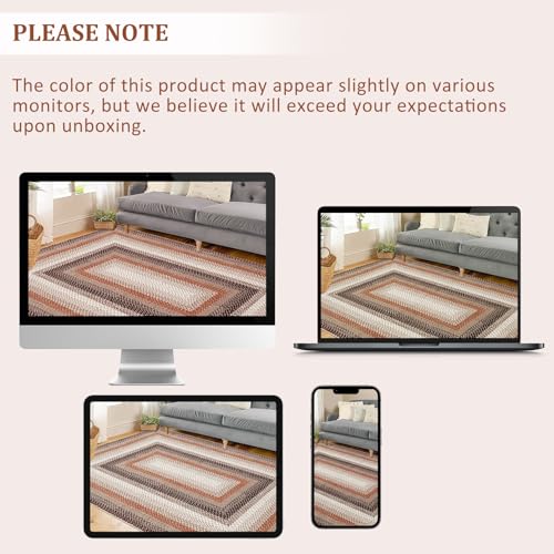 GAOMON Washable Runner Rug 2x10 Hallway Runners Braided Print Entryway Runners Non-Slip Kitchen Rug Runner Ultra-Thin Low Pile Farmhouse Floor Mat for Bedroom Bedside Laundry Boho Carpet Brown/Orange