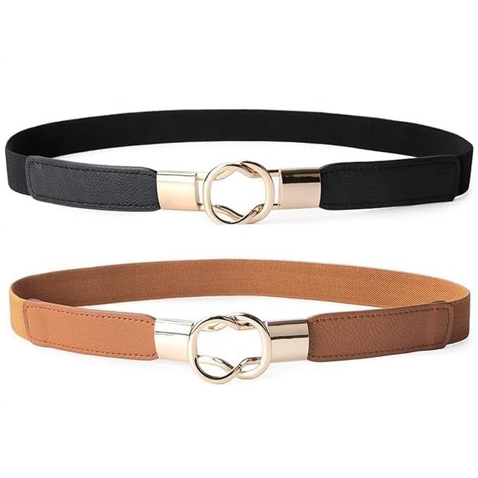 tartamya 2 Pack Women Retro Elastic Stretchy Metal Buckle Skinny Waist Belt 1 inch Wide-2025-new edition Pack of 2-picture-10
