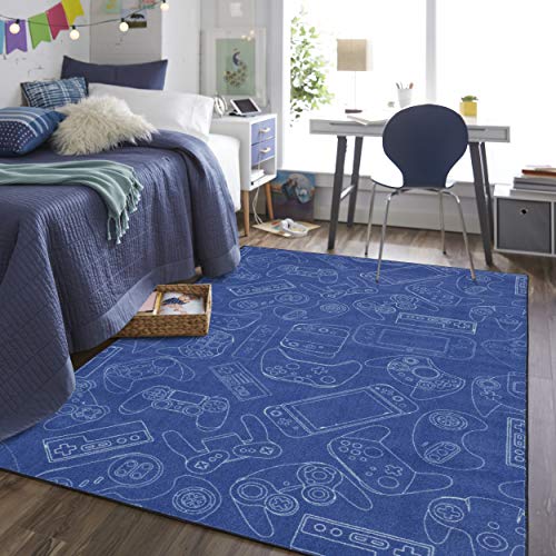 Mohawk Home Kids Playroom Boys Area Rug, in Control Gamer Denim Blue (8' x 10')