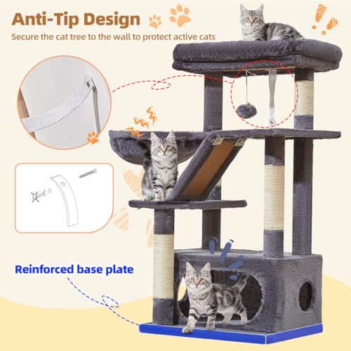 Taoqimiao Rascador para Gatos, 98cm Arbol Rascador para Gatos Cat Tree com 1 Plataformas, 1 Cuevas, Cesta, MS029SG Gris Oscuro - imagen 7