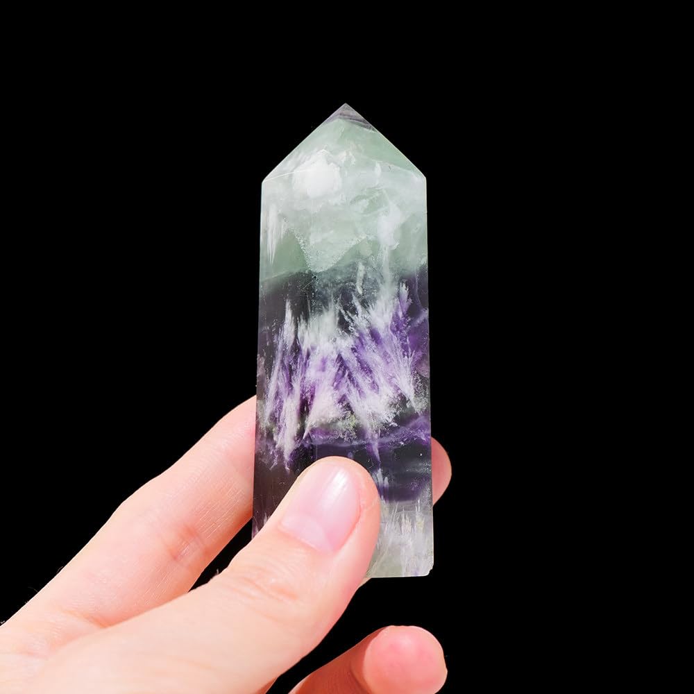 Tour de fluorite naturelle LVTFCO | Bâton magique d'énergie | Quartz 7,8cm