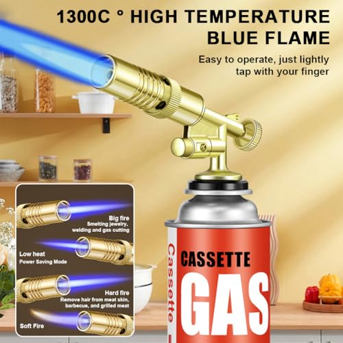 Image of HASTHIP Butane Gas Torch, Blow Torch Head for Soldering, Brazing, Heating | Metal Flame Thrower, Multipurpose Camping Gas Torch, Auto Ignition for Welding or Professional Work