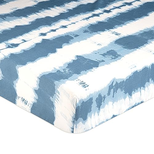 Image of Crane Tie-Dye Blue Toddler Sheets, 100% Cotton, Breathable, Fitted for Standard Crib Mattress, 28"x52" for Boys and Girls