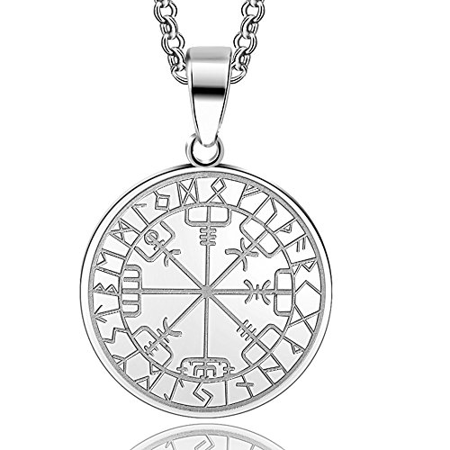 Wikingerkompass im Runenkreis Anhänger mit Kette in Silber | Edelstahl Runen-Kettenanhänger Wikinger Kompass | Toller Wikinger-Schmuck Cover