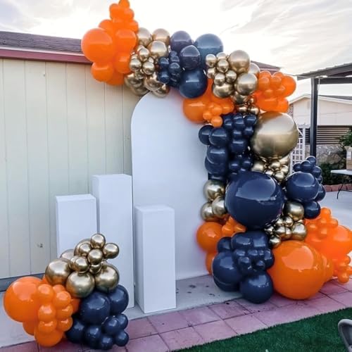 Image of Orange and Blue Balloons, 60 Pcs 12Inch Navy Dark Light Metallic Blue and Matt Orange Latex Helium Balloon for Cartoon Kids Boy Men Birthdays Graduation Baby Shower Basketball Theme Party Decorations