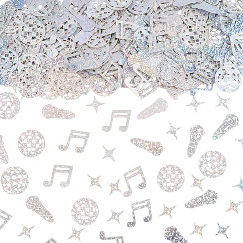 craspire 300 Boule Disco Confettis Argentés Pailletés Décorations de Table en Forme de Note de Musique Microphone et Étoile Centre de Table pour Anniversaire 70s 80s Enterrement de Vie de Jeune Fille