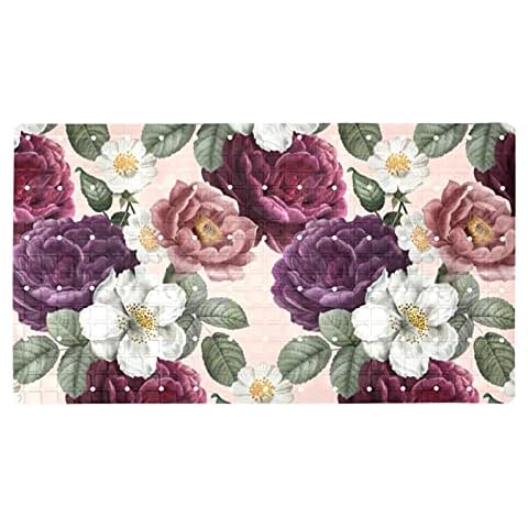 Romantischer Valentinsgruß Rosen Blumen Badewanne Duschmatte rutschfest 40x71CM Lange Badewannenmatten Saugnäpfe Ablauflöcher Badezimmermatte Cover