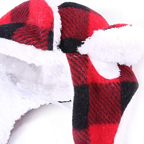 SEIS Christmas Dog Hat with Earmuffs Winter Adjustable Pet Red Plaid Pet Cap Xmas Dog Headwear for Small Medium Large… - Image 6
