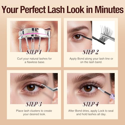 Image of Eyelash Clusters Kit, D Curl Lashes 10-16mm 154pcs | Bond and Seal Included, Tweezers Included, Fluffy Lash Clusters, Wispy DIY Lash Extension