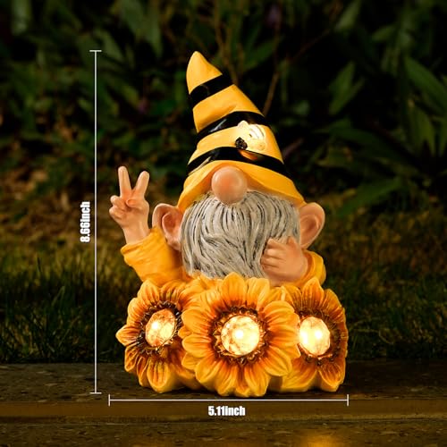Garden-Sculptures-Statues-Resin-Summer-Bee-Gnome-with-Sunflower-Outdoor-Funny-Decoration-Solar-Light-Figurine-Gifts-for-Yard-Patio-Decor-for-Mom Garden Sculptures Statues Resin Summer Bee Gnome with Sunflower Outdoor Funny Decoration Solar Light Figurine Gifts for Yard Patio Decor for Mom