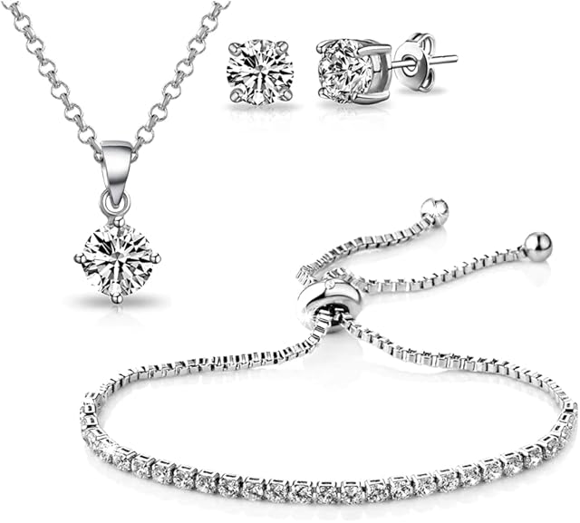 Philip Jones Silver Plated Solitaire Friendship Set Created with Zircondia® Crystals