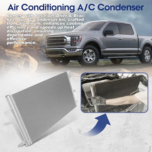 Image of Air Conditioning A /C Condenser Compatible with Ford F-150 Expedition /Lincoln Navigator # 4689, 7014689, FO3030249, FL3Z19712A, FL3Z19712B, FL3Z19712C, HL3Z19712A