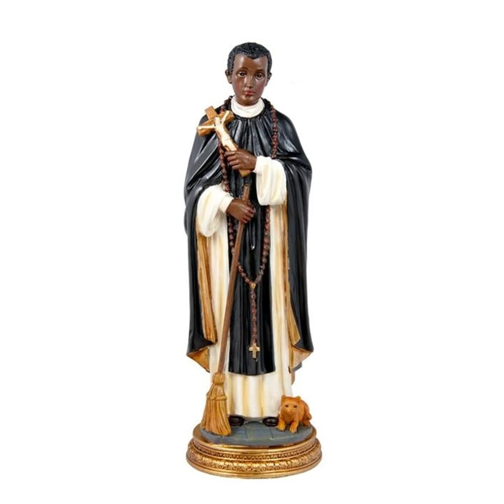 Fray Escoba San Martín de Porres figura 30 cm. imagen resina peana
