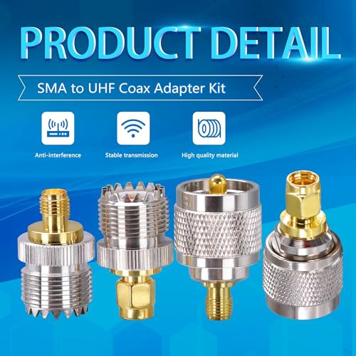 Adaptador coaxial SMA a UHF PL259 kit 4 piezas miniatura 3