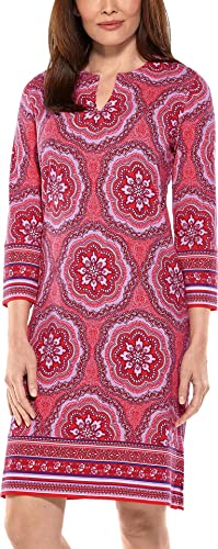 Coolibar UPF 50+ Women's Oceanside Tunic Dress - Sun Protective (Small- Coral Floral Medallion)