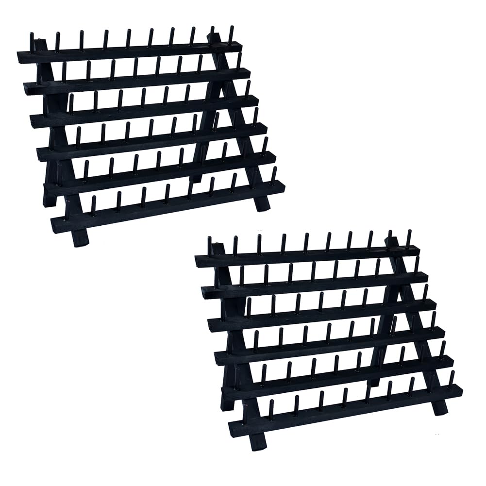 NW Colorful Wooden Thread Holder Sewing &amp; Embroidery Thread Rack with Hanging Hooks (Black)
