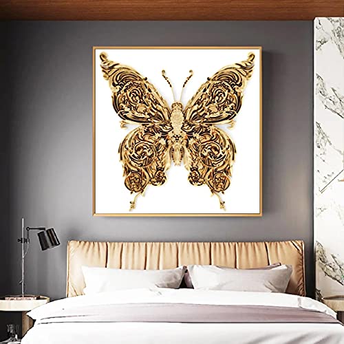 Impression sur toile salon papillon or affiche murale 40x40