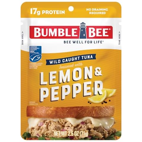 Bumble Bee Lemon & Pepper Seasoned Tuna, 2.5 oz Pouch - Ready to Eat - Wild Caught Tuna Packet - 17g Protein per Serving - Gluten Free Cover