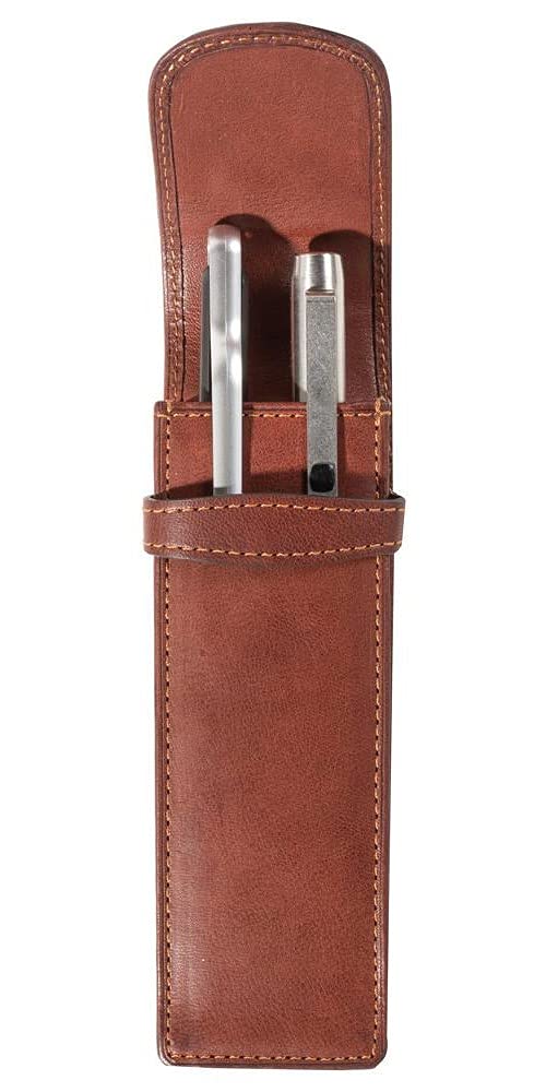 Tony Perotti, Pen Case, Vegetale, Italian Leather, For 2 Pens, Black (Dark Brown)