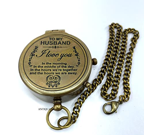 Brújula de latón con estuche de cuero y cadena miniatura 4