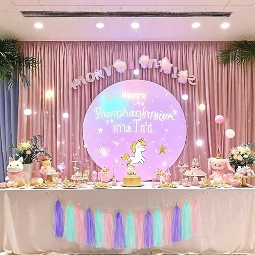 Image of Pink Purple and Blue Tassel Garland Banner Paper Tassels for Birthday Party Decorations,Pack of 15
