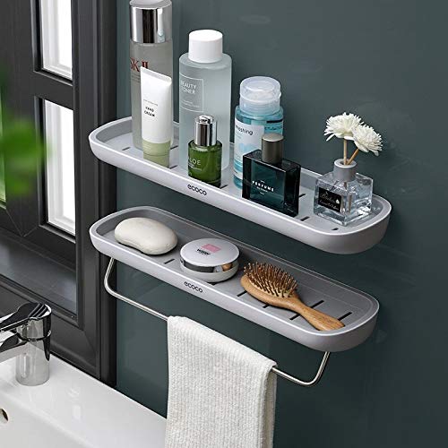 Skroad Estanterías para baño,Adhesivo estanteria Ducha con Barra de Toalla, Aluminio Espesamiento estanteria baño sin Taladro montado en la Pared Estante para baño para Cocina,2 Pack