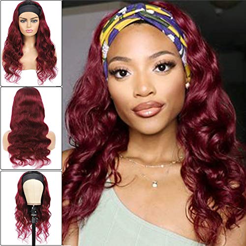 Body Wave Human Hair Headband Wigs for Women 150% Density None Lace Front Wigs 1B Burgundy Body Wave Headband Wig 100% Brazilian Hair Machine Made Headband Body Wave Wigs 14 Inch
