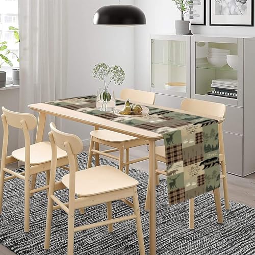 Image of Rustic Country Bear Table Runner,Patchwork Cabin Wild Animals Hunting Table Cloth for Home Kitchen Dining Table Decoration Party 13x36 in