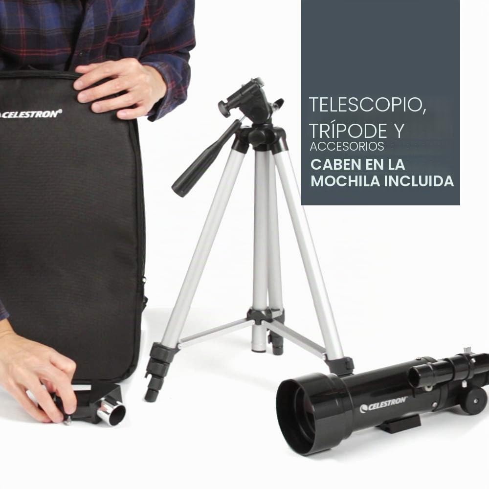 Celestron 21035-ADS Travel Scope 70 Refractor Telescope Kit with Backpack, Black (Amazon Exclusive Including Additional 4mm Eyepiece and 3X Barlow Lens)