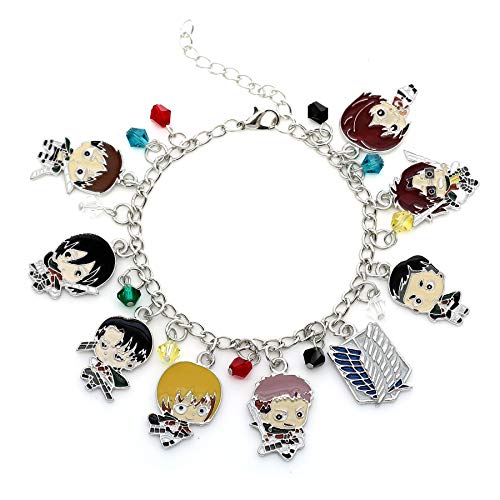 Attack on Titan Fashion Novelty Charm Bracelet Anime Manga Series Eren Yeager Mikasa Ackerman Armin Arlert Levi Ackerman Hange ZoÃ« Erwin Smith The Survey Corps Symbol Logo Charm Bracelet Accessories
