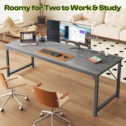 PRAISUN 70x24 Inch Computer Desk with Power Outlets & USB-C, Grey by PRAISUN - Used condition - Image 6