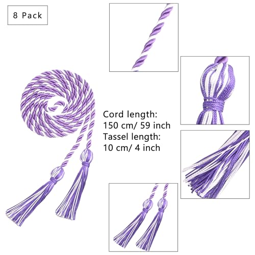 Image of Trounistro 8 Pieces Graduation Cords Yarn Honor Cords with Tassel for College Graduation Students (White with Purple)