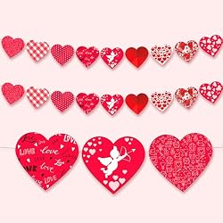 4 Valentine's Day Heart Banners – Red & Pink Felt Garland Decoration For Home, Party, Anniversary, Hanging Decor
