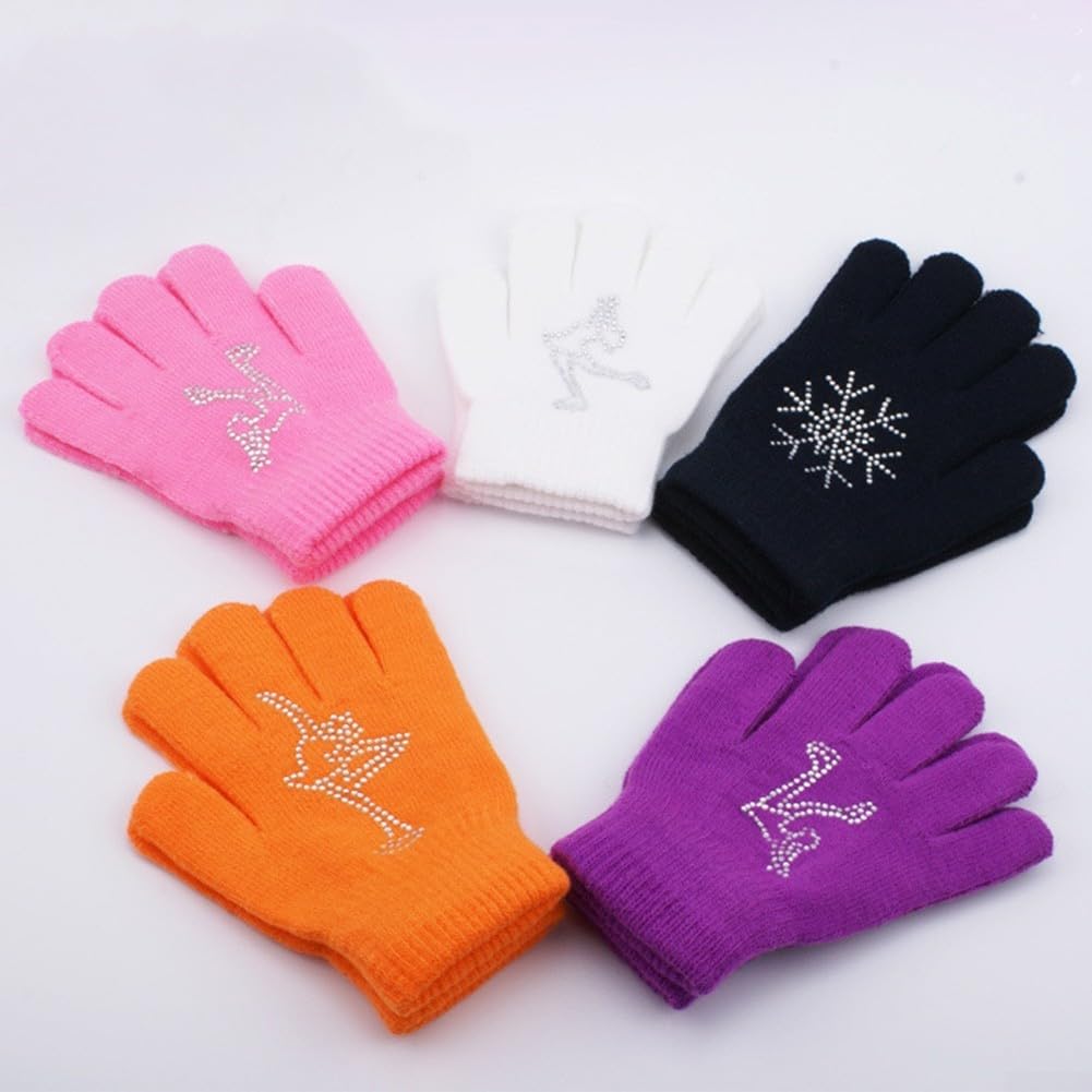 Guantes de patinaje de algodón cálido con agarre antideslizante en la palma de la mano, guantes elásticos adecuados para patinaje artístico y deportes de hielo