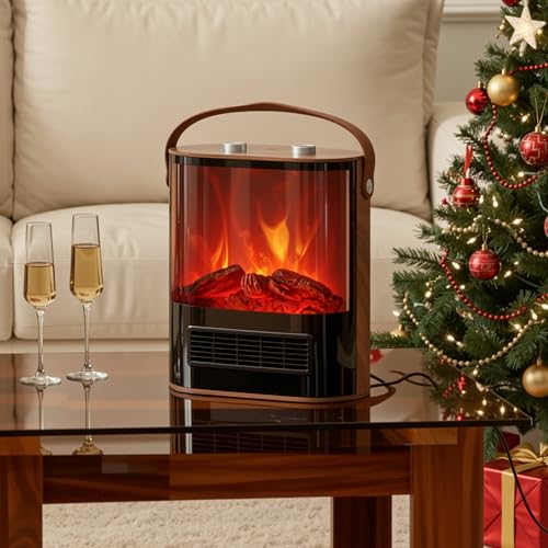 Image of Electric Fireplace Heaters Small Indoor Use Space Heater RealSmart 1500W Electric Portable Heater Full Screen Fireplace View 4 Adjustable Modes Realistic 3D Flame Overheat and Tip Protection