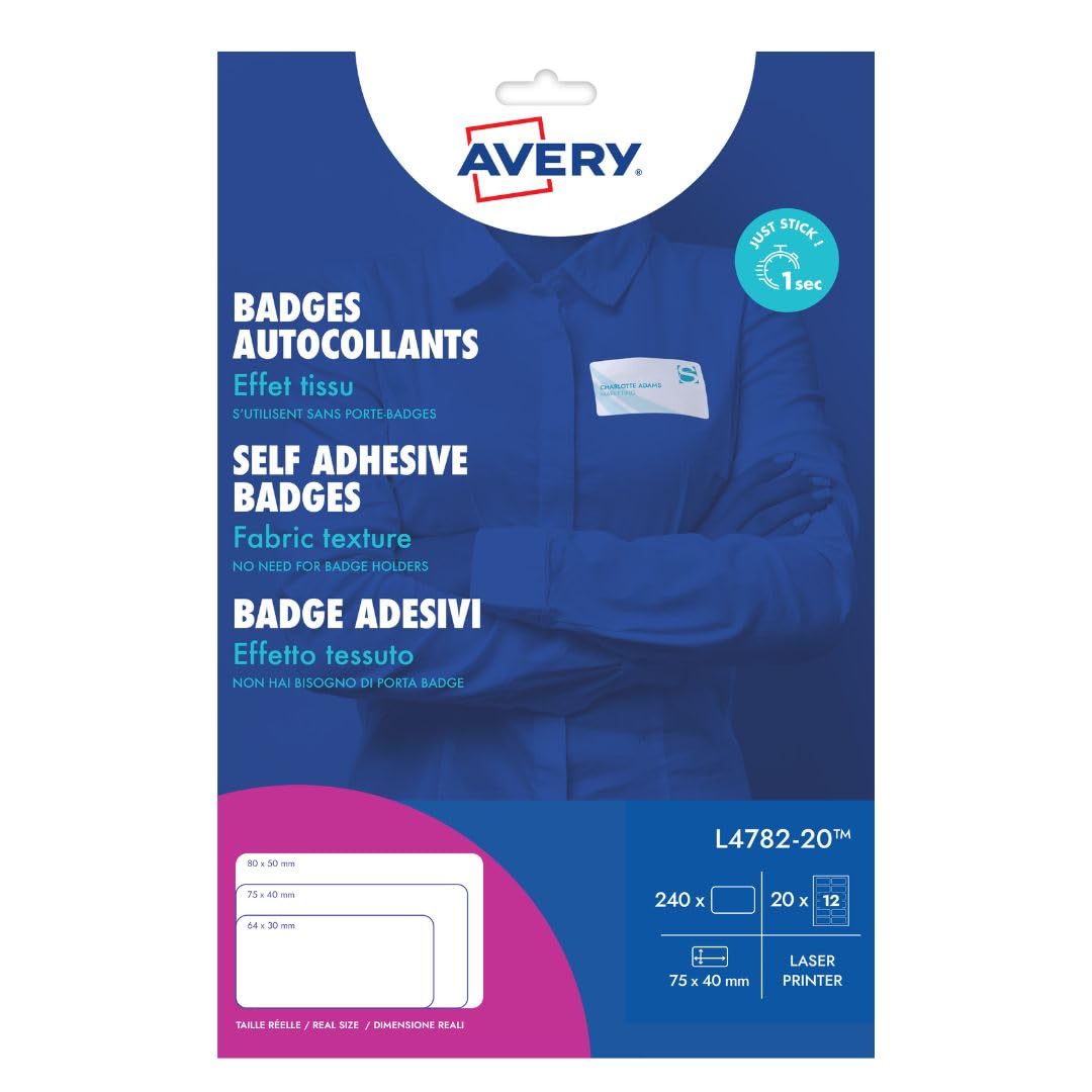 Avery Self Adhesive Name Badges 75mm x 40mm Laser Acetate Silk 240