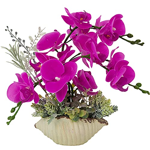 Lesing Artificial Orchid Flower With Vase Realistic Orchids Faux Flower Fake Orchid Bonsai Plants In Pot Arrangement For Home Wedding Party Dining Table Centerpiece Decor (White Vase,P) #TOP13