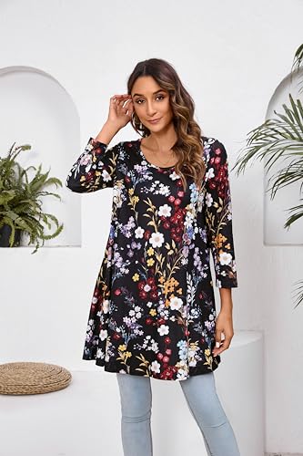 ENMAIN Women's Tunic Top 3/4 Sleeve Plus Size Tunic Tops to Wear with Leggings Ladies Casual Swing Dressy Blouses2