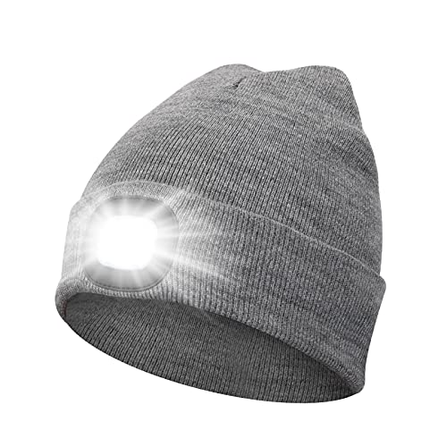 Beanie Hat with Light Unisex LED Beanie Hat Headlamp Beanie USB Rechargeable Running Hat Alpine Cap...