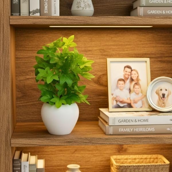 Image of fancymart Artificial Plant Leaves in Apple Pot (30 cm Height) | Small Potted Plant for Office Desk | Home Decor for Living Room | Cafe & Restaurant Table Decoration