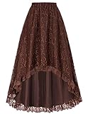Women Lace Pirate Skirt Victorian Elastic Waist High Low Skirt with Pockets Brown M