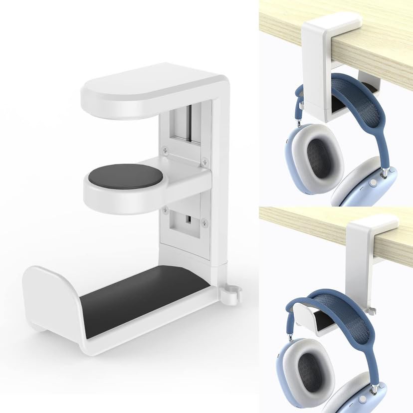 Image of OIVO INDIA 360 Rotating Headset Hanger Holder, Adjustable Gaming Headphone Stand Hook Under Desk Mount Clamp with Cable Organizer Clip Compatible with PlayStation, Xbox, PC, Nintendo Switch (White)