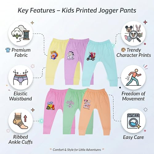 Image of Cotton Baby Boys' Pyjamas, Printed Boys and Girls Cotton Pajama Pants, Unisex Baby Pajamas, Kids Baby Track Pant (Pack of 6) (Multicolour)