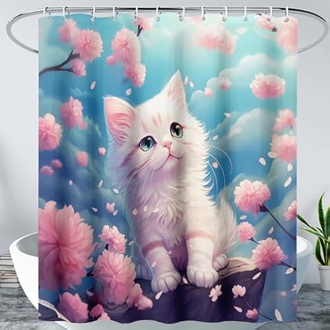 AILONEN 3D Printed Kitten Shower Curtain Cover