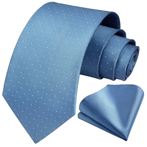 Image of HISDERN Polka Dot Ties for Men Classic Silk Ties and Pocket Square Formal Business Necktie Handkerchief Wedding Party