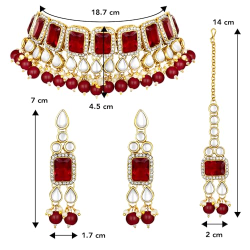Image of Peora Crystal Faux Pearl Kundan Necklace & Jewellery Set Gift for Women
