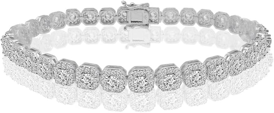 VVS1/D 6.55 Ctw. Lab Simulated Diamonds 14K Solid Gold Bonded Square Flower Cluster Tennis Link Bracelet 6mm/7Inch Unisex